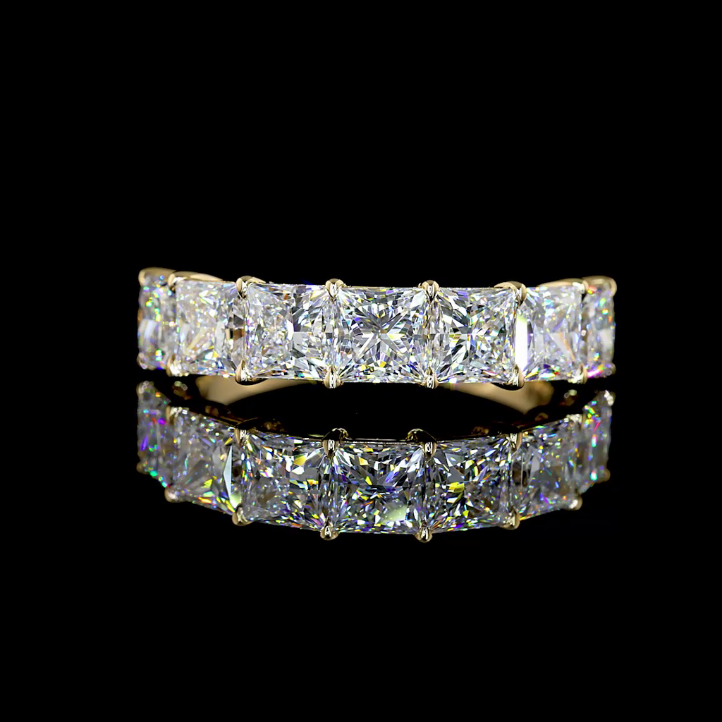 3.12 Cts 14k Yellow Gold Princess Shape 7 Stones Eternity Band - Video