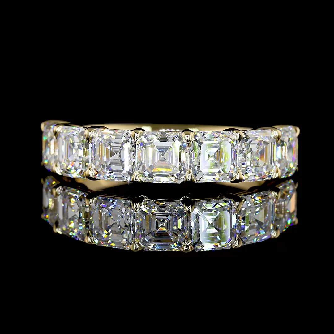 3.2 Cts 14k Yellow Gold Asscher Shape 7 Stones Eternity Band - Video