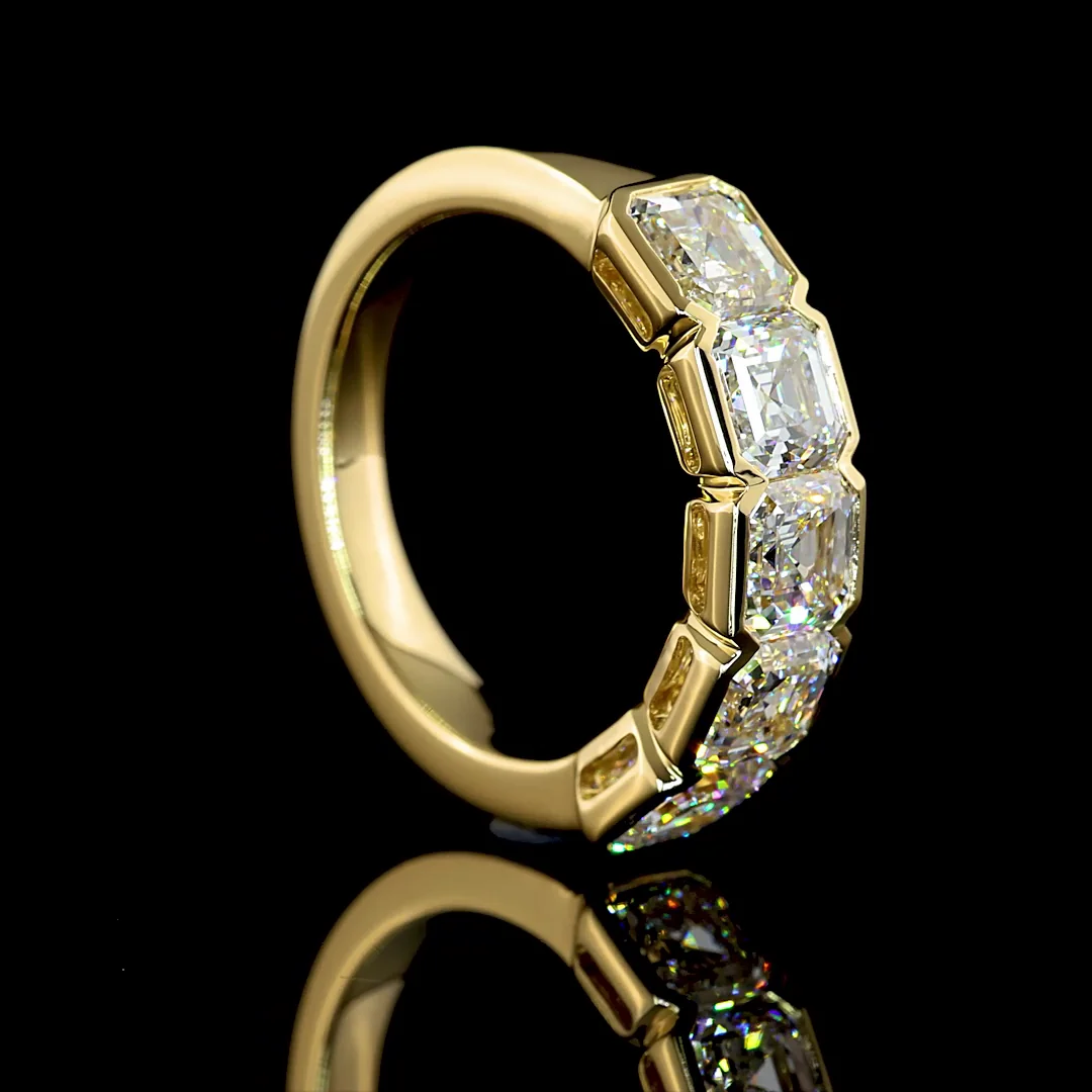 3.11 Cts 14k Yellow Gold Asscher Shape 5 Stones Eternity Band - Image 2