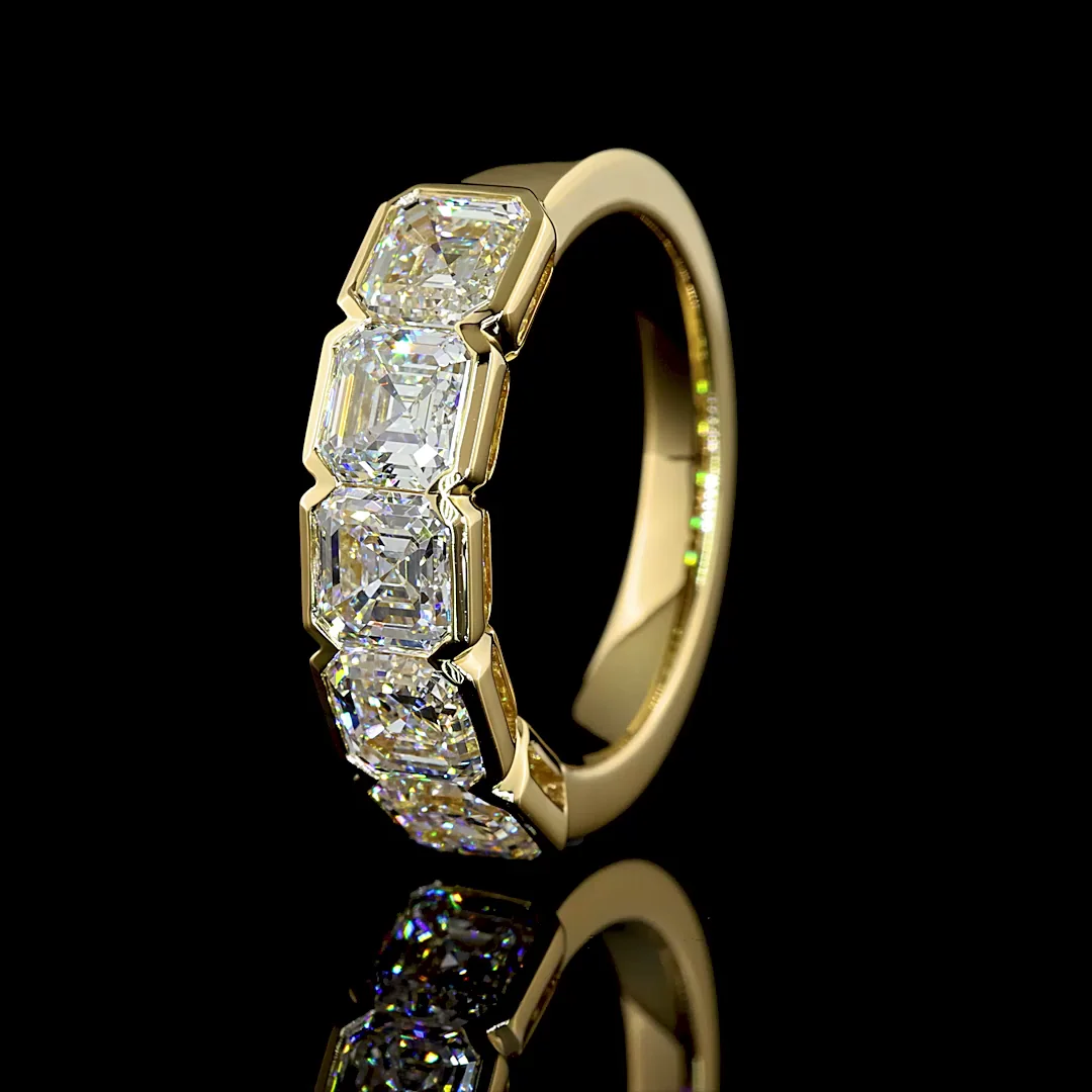 3.11 Cts 14k Yellow Gold Asscher Shape 5 Stones Eternity Band - Image 4