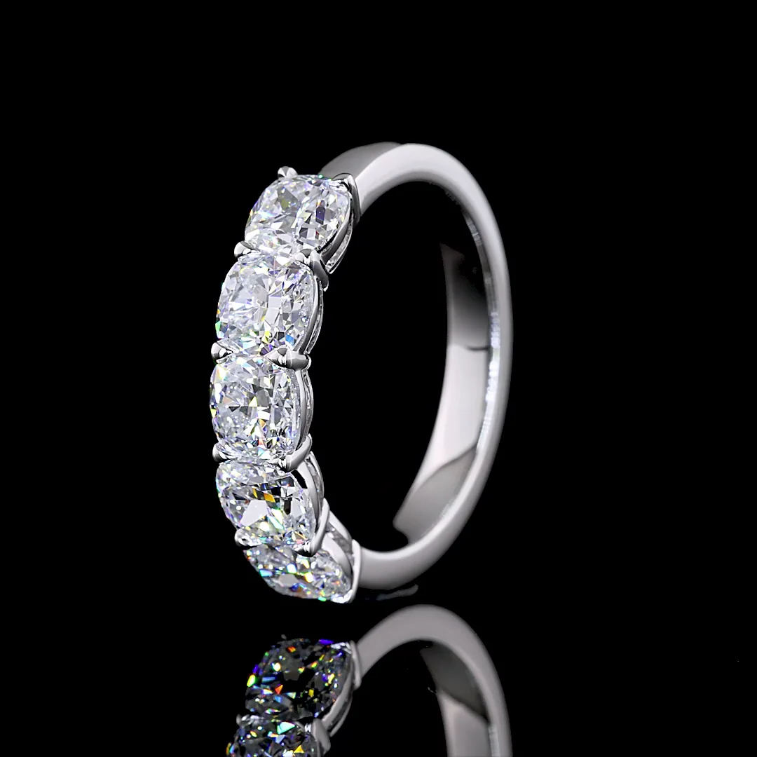 2.05 Cts 14k White Gold Square Cushion Brilliant Shape 5 Stones Eternity Band - Image 4