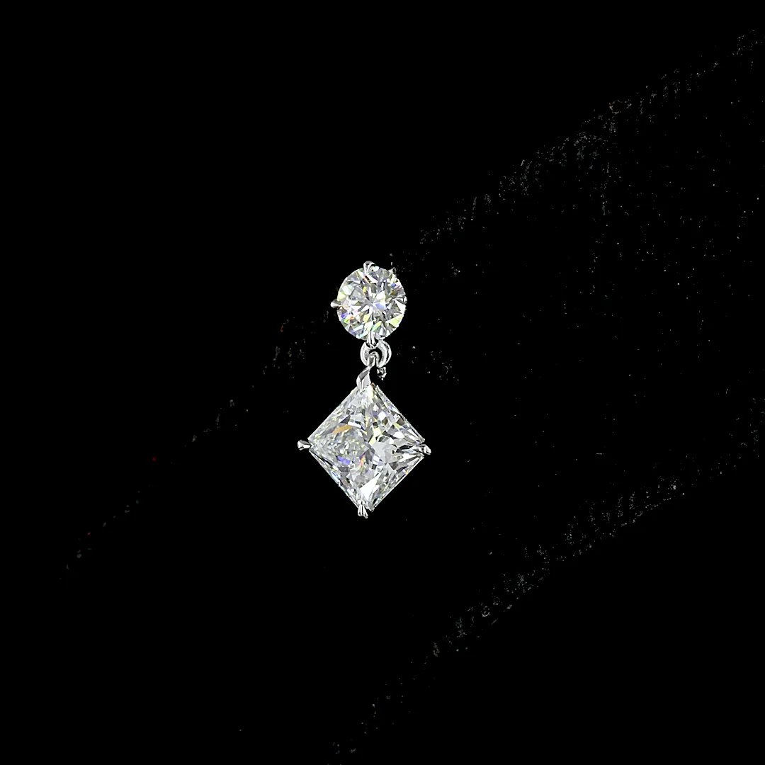 1.4 Cts 14k White Gold Princess Shape Hanging Earring - Image 4