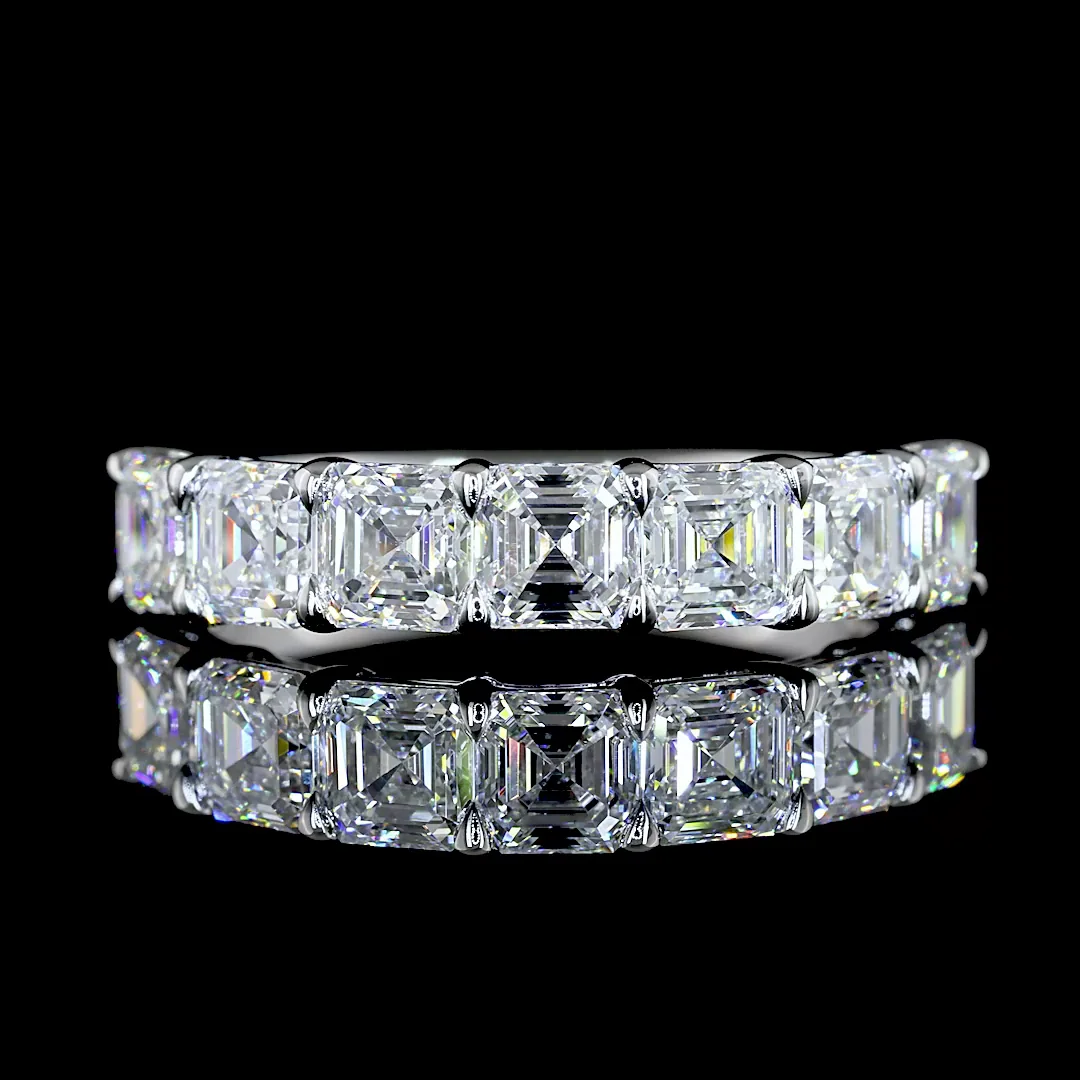 1.99 Cts 14k White Gold Asscher Shape 7 Stones Eternity Band - Video