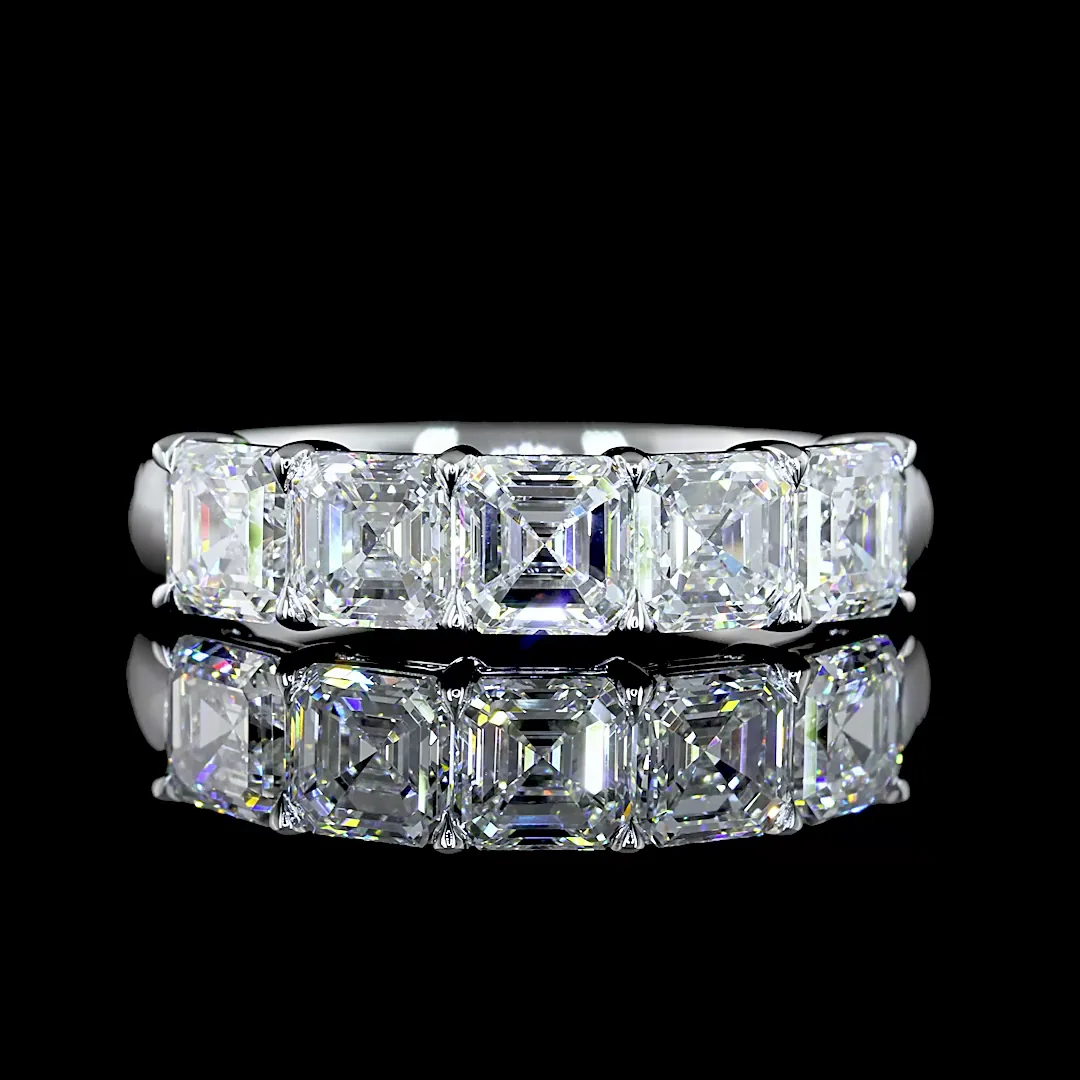 2.1 Cts 14k White Gold Asscher Shape 5 Stones Eternity Band - Video