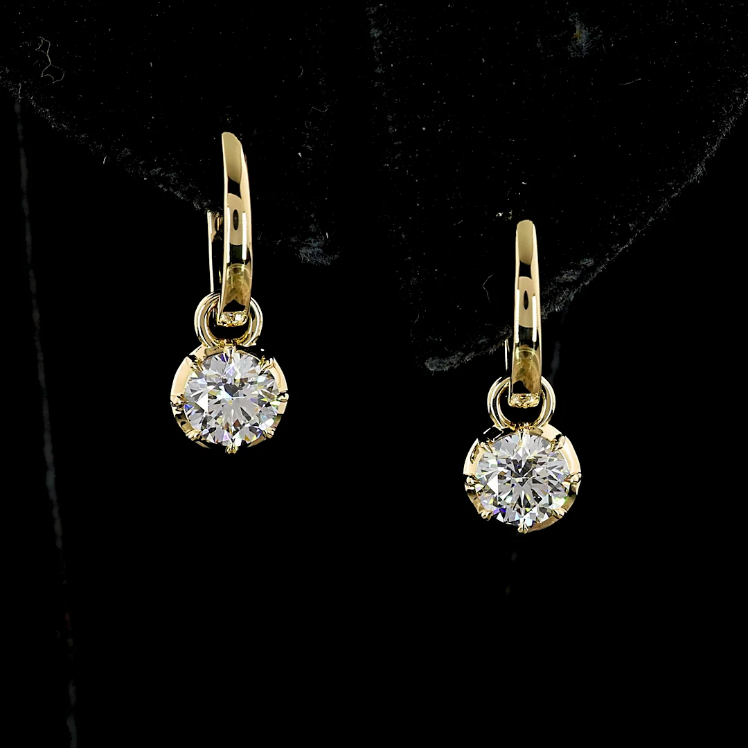 1 Cts 14k Yellow Gold Round Shape Hanging Earring - Image 4