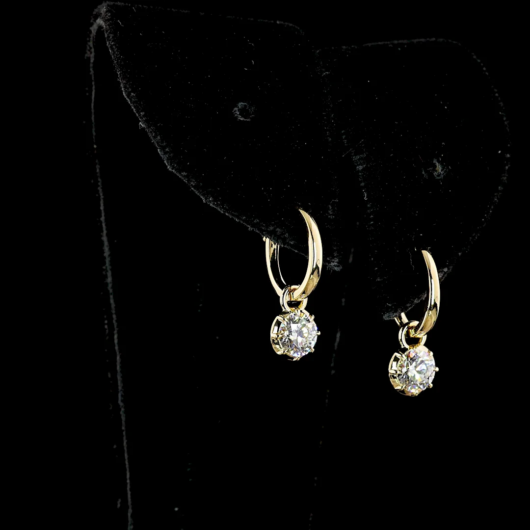 1 Cts 14k Yellow Gold Round Shape Hanging Earring - Video