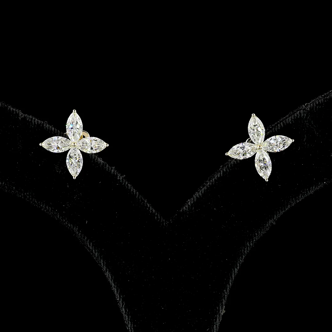 2.48 Cts 14k Yellow Gold Marquise Shape Studs Earring - Image 3