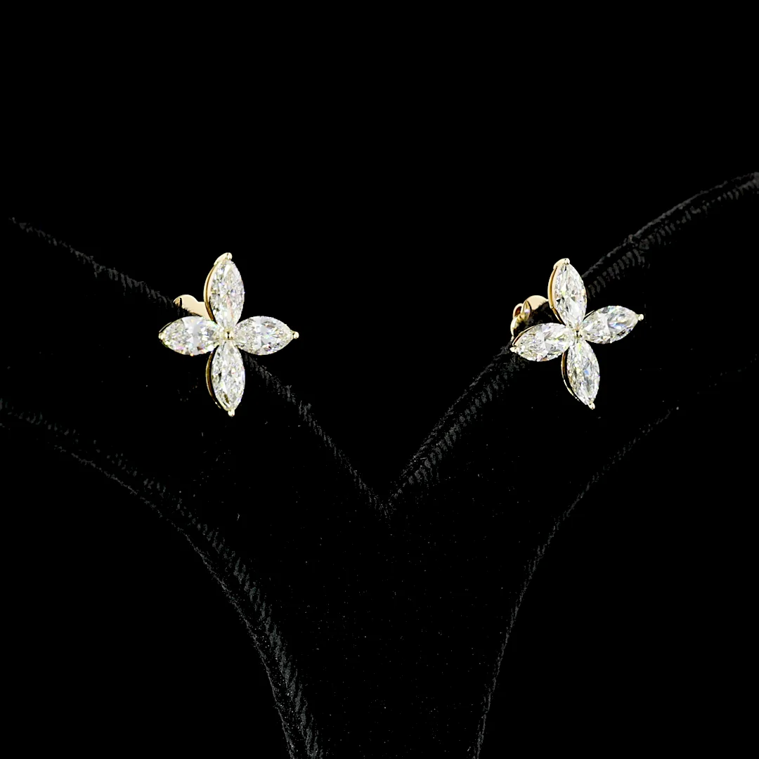 2.48 Cts 14k Yellow Gold Marquise Shape Studs Earring - Video
