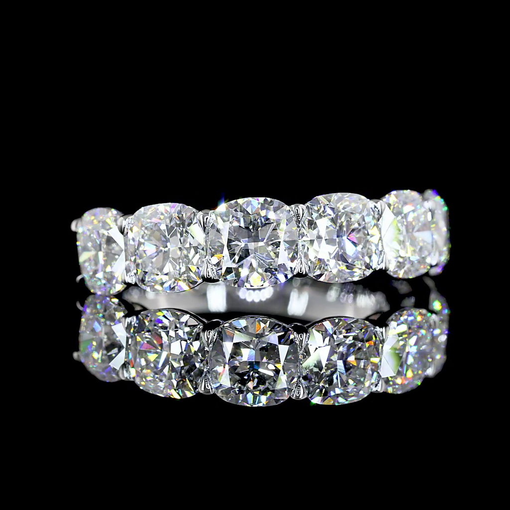 5.03 Cts 14k White Gold Square Cushion Brilliant Shape Half Eternity Eternity Band - Video