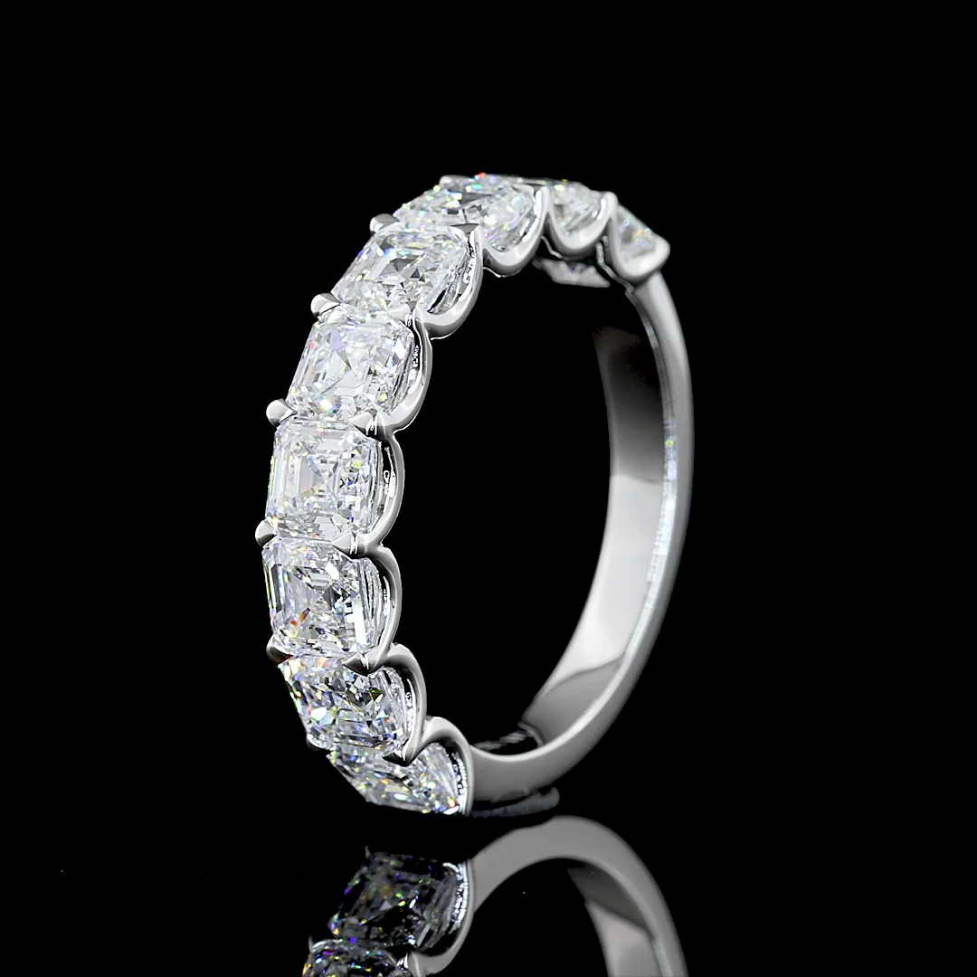 3.1 Cts 14k White Gold Asscher Shape Half Eternity Eternity Band - Image 4