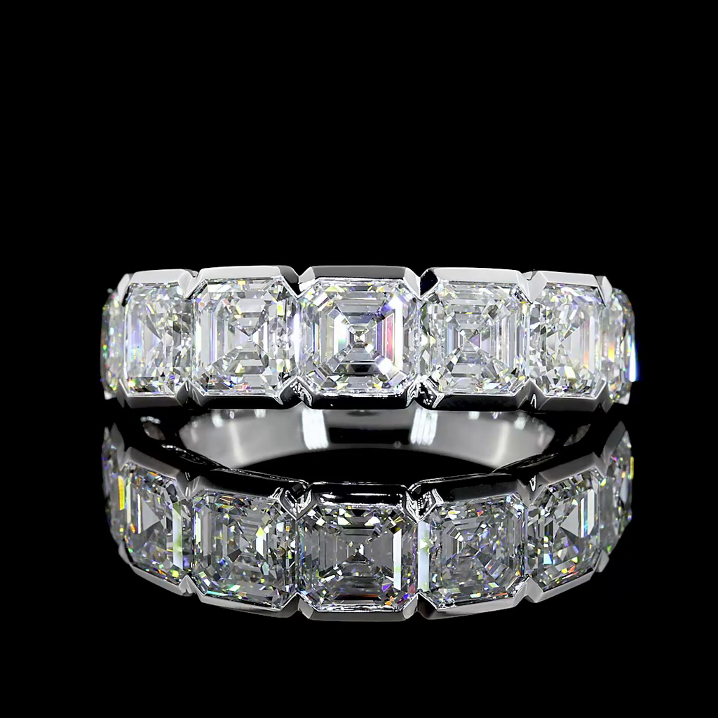 5.08 Cts 14k White Gold Asscher Shape Half Eternity Eternity Band - Video