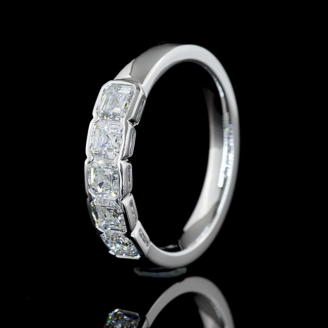 1.03 Cts 14k White Gold Asscher Shape 5 Stones Eternity Band - Image 4