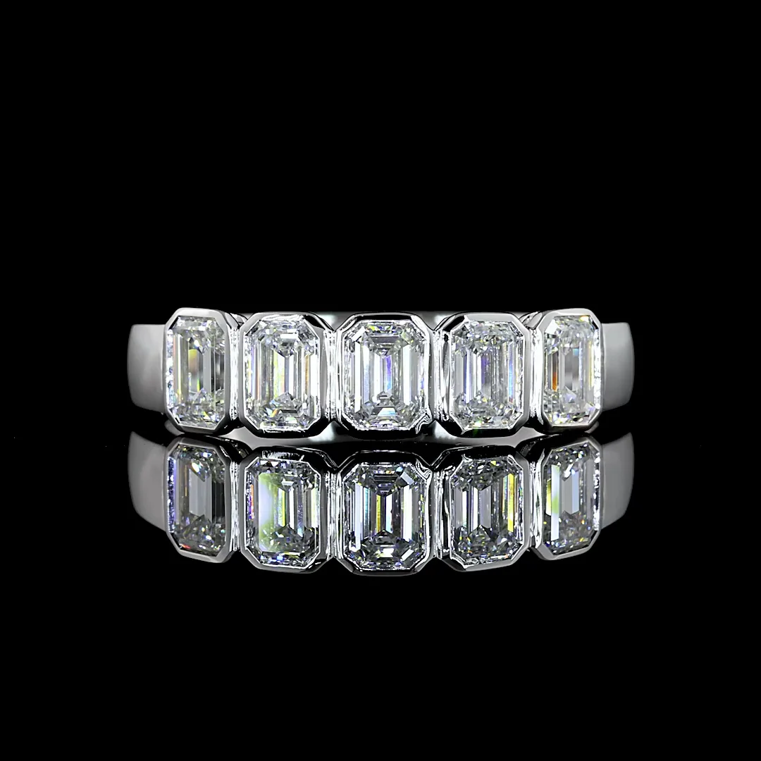 1 Cts 14k White Gold Emerald Shape 5 Stones Eternity Band - Video