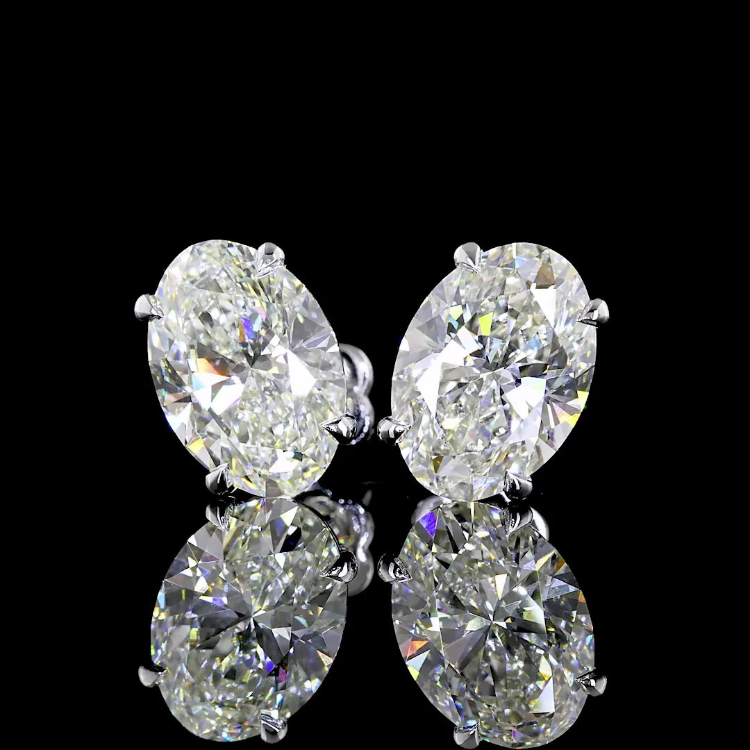 8.04 Cts 14k White Gold Oval Shape Studs Earring - Image 3