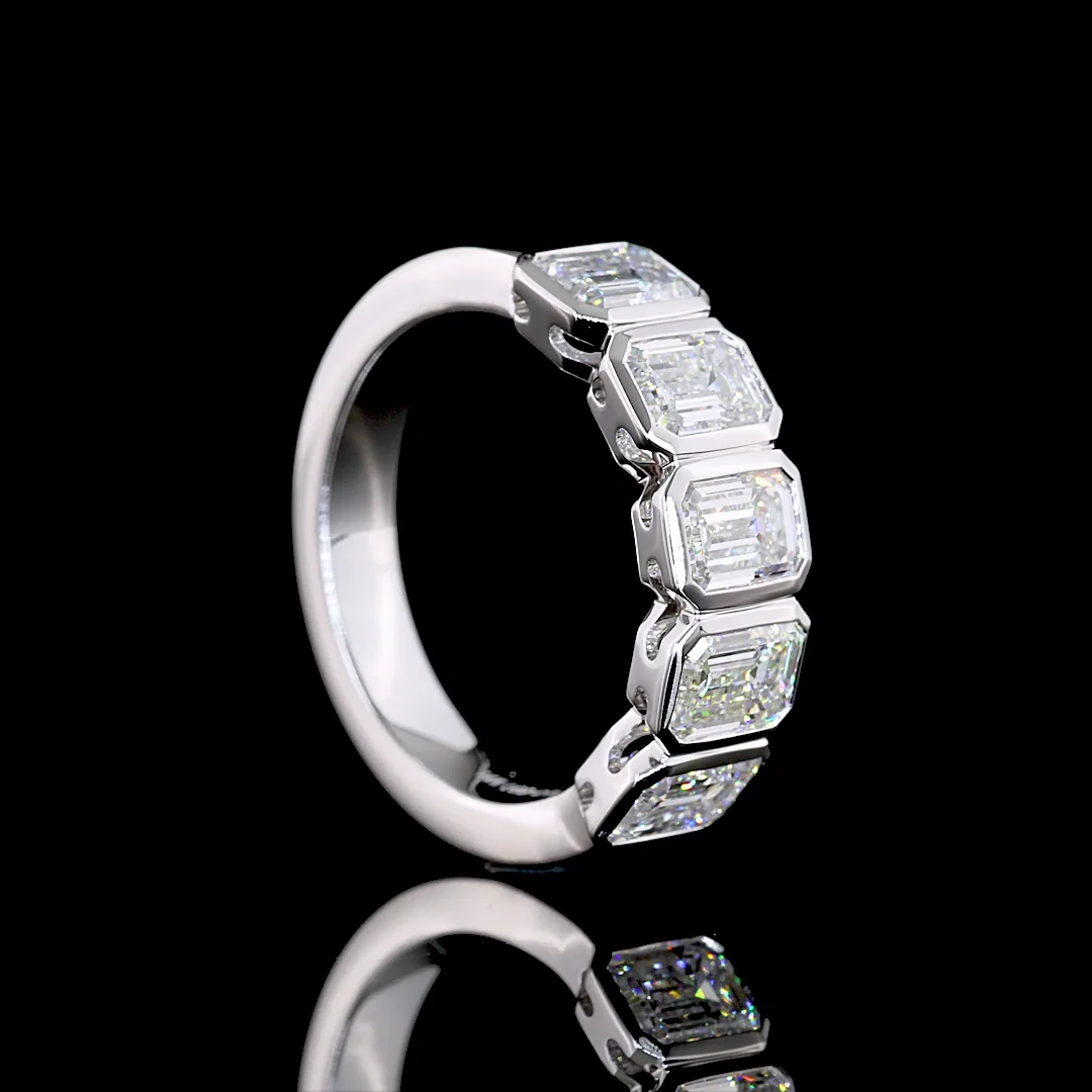 2.99 Cts 14k White Gold Emerald Shape 5 Stones Eternity Band - Image 2