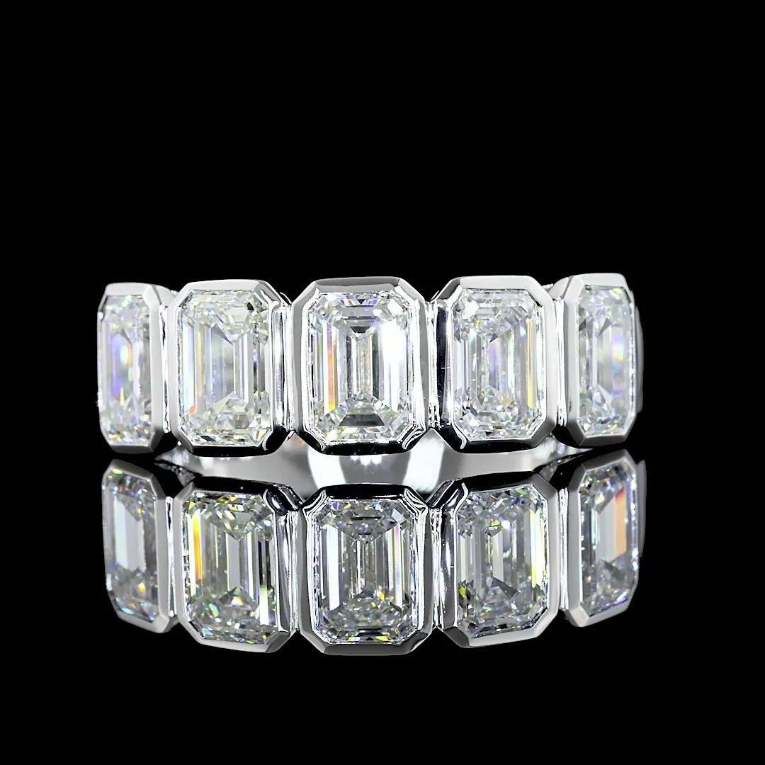 2.99 Cts 14k White Gold Emerald Shape 5 Stones Eternity Band - Video