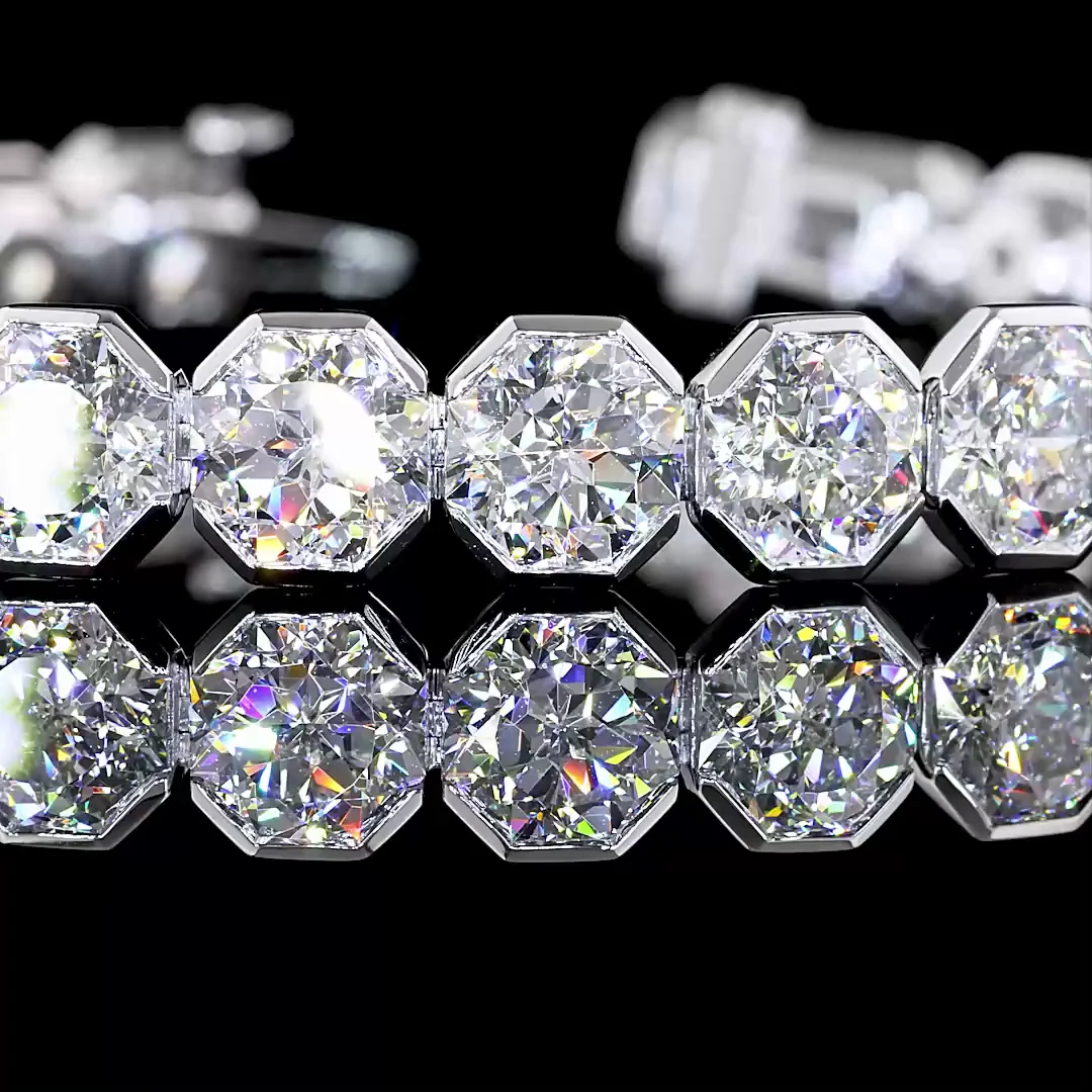 29.74 Cts 14k White Gold Octagon Nova Shape Tennis Bracelet - Image 2