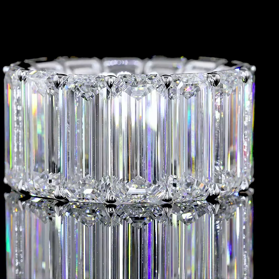 28.45 Cts 18k White Gold Emerald Shape Eternity Band Eternity Band - Video