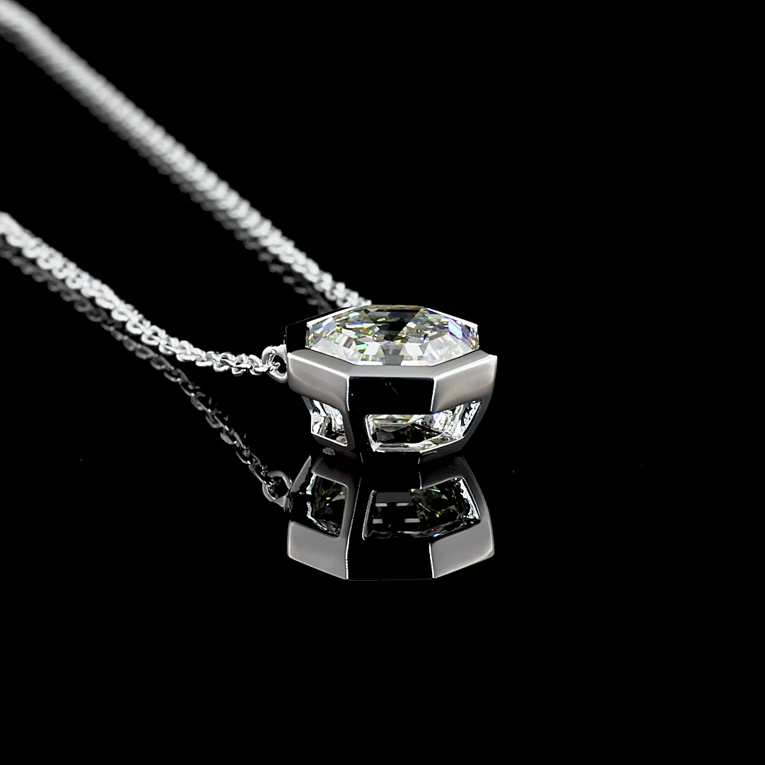 2.23 Cts 14k White Gold Octagon Shape Solitaire Pendant - Image 2
