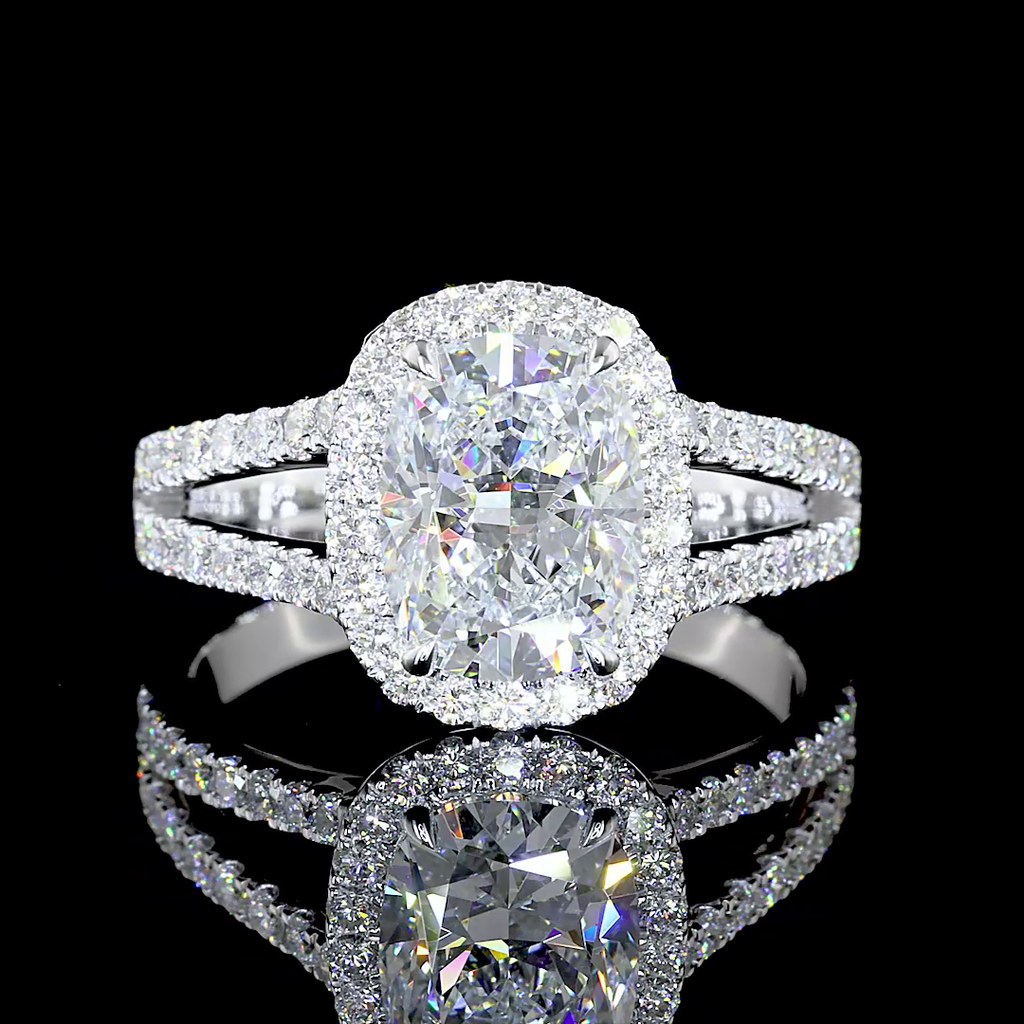 2.52 Cts 14k White Gold Cushion Brilliant Shape Split Shank Ring - Image 3