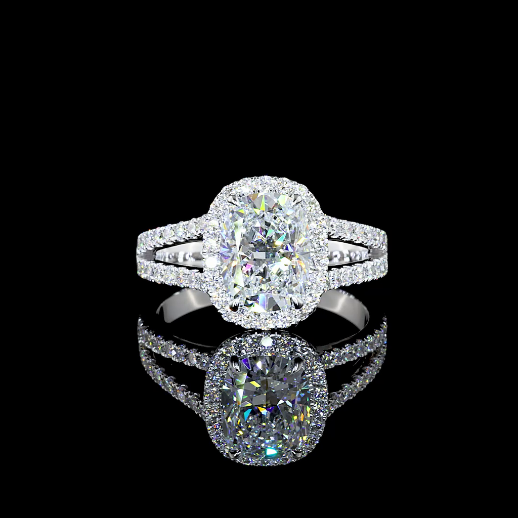 2.52 Cts 14k White Gold Cushion Brilliant Shape Split Shank Ring - Video