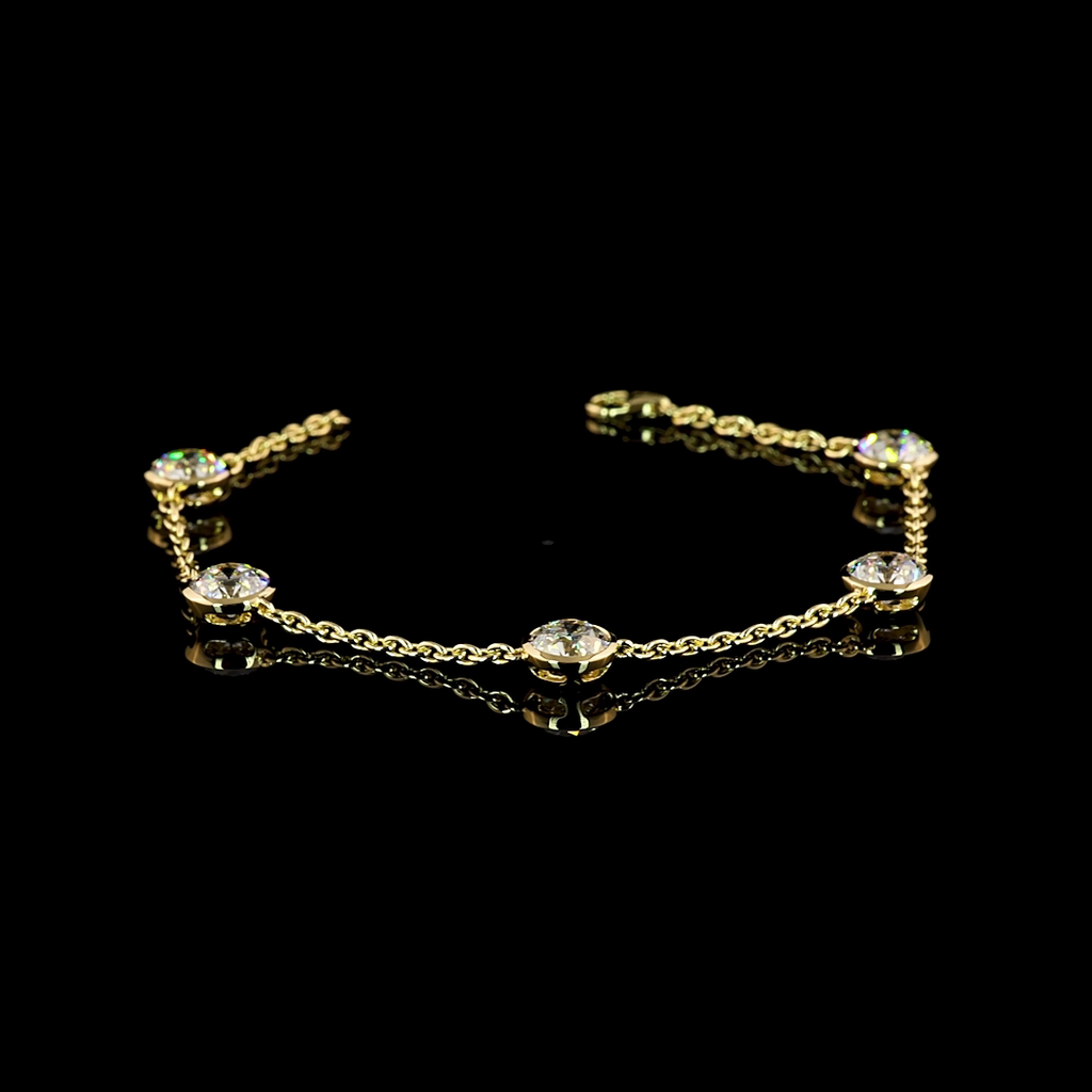 5.21 Cts 14k Yellow Gold Old European Brilliant Shape Station Bracelet - Video