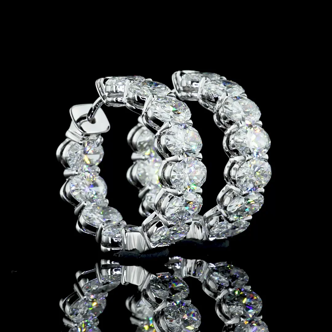 6.2 Cts 14k White Gold Oval Shape Huggies Earring - Video