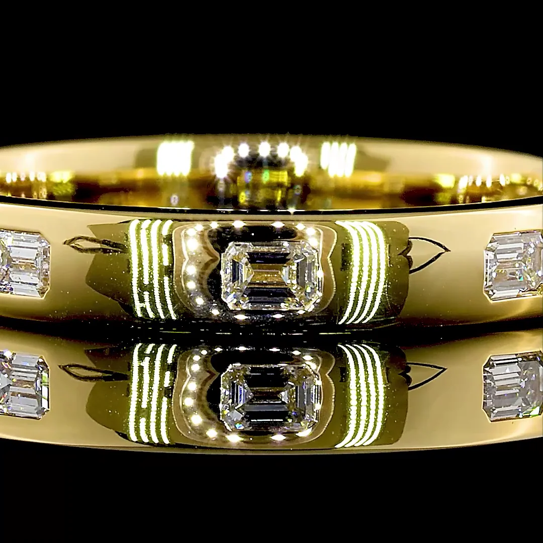 0.36 Cts 14k Yellow Gold Emerald Shape 3/4 Band Eternity Band - Image 3