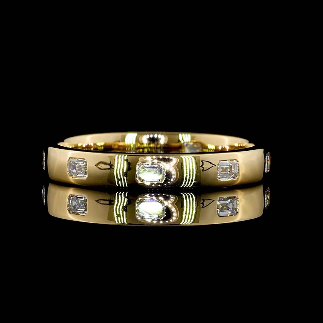 0.36 Cts 14k Yellow Gold Emerald Shape 3/4 Band Eternity Band - Video