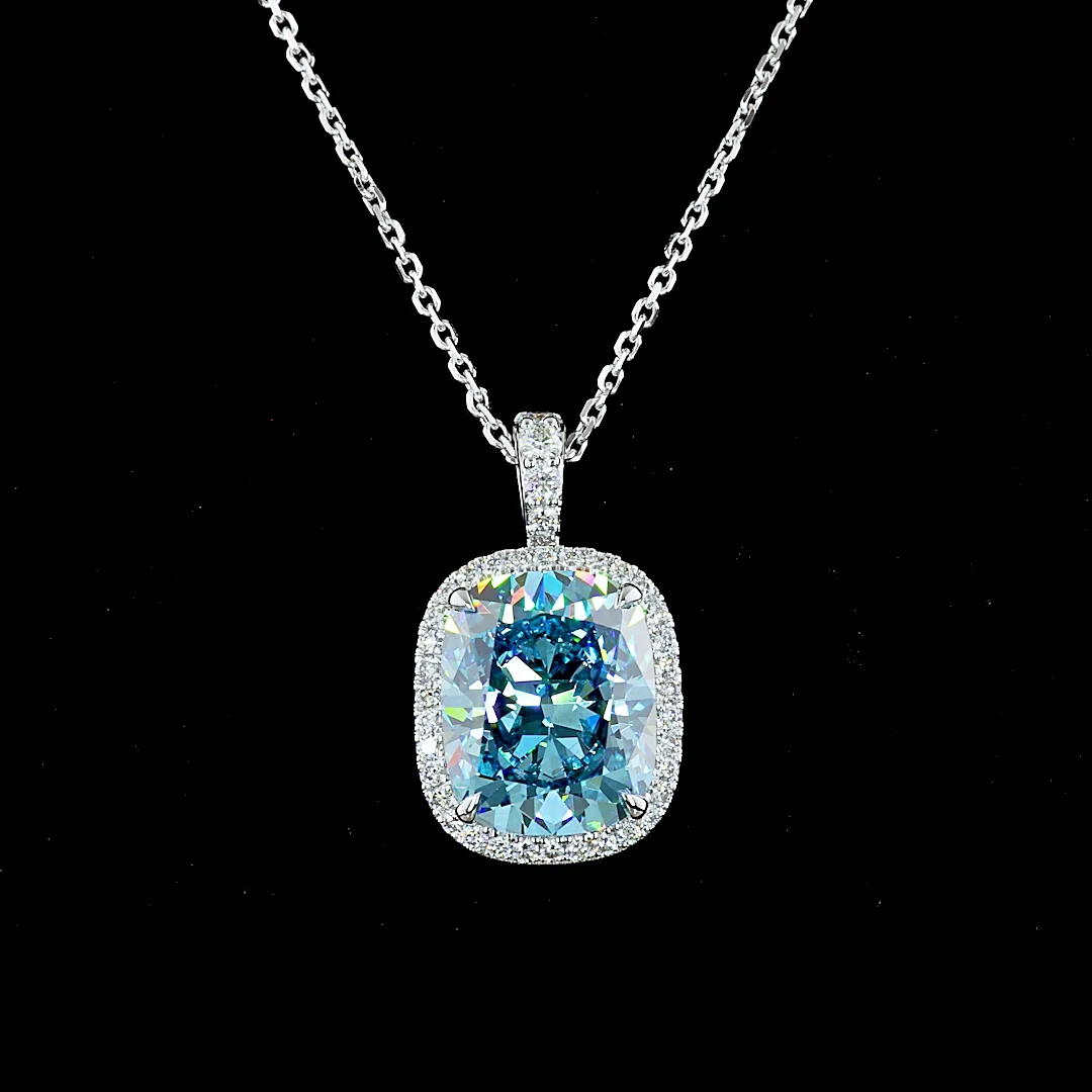 4.32 Cts 14k White Gold Cushion Brilliant Shape Halo Pendant - Image 3