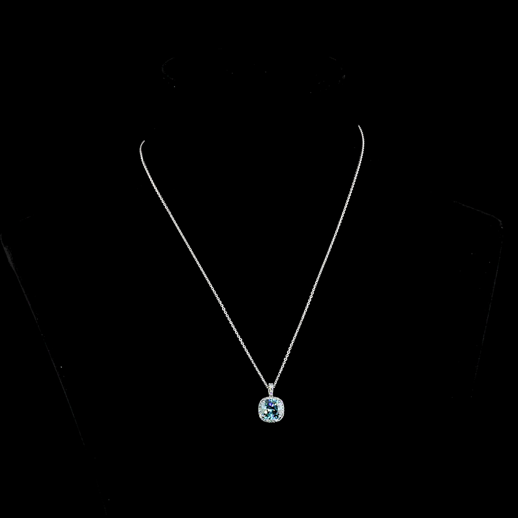 2.95 Cts 14k White Gold Cushion Modified Shape Halo Pendant - Video