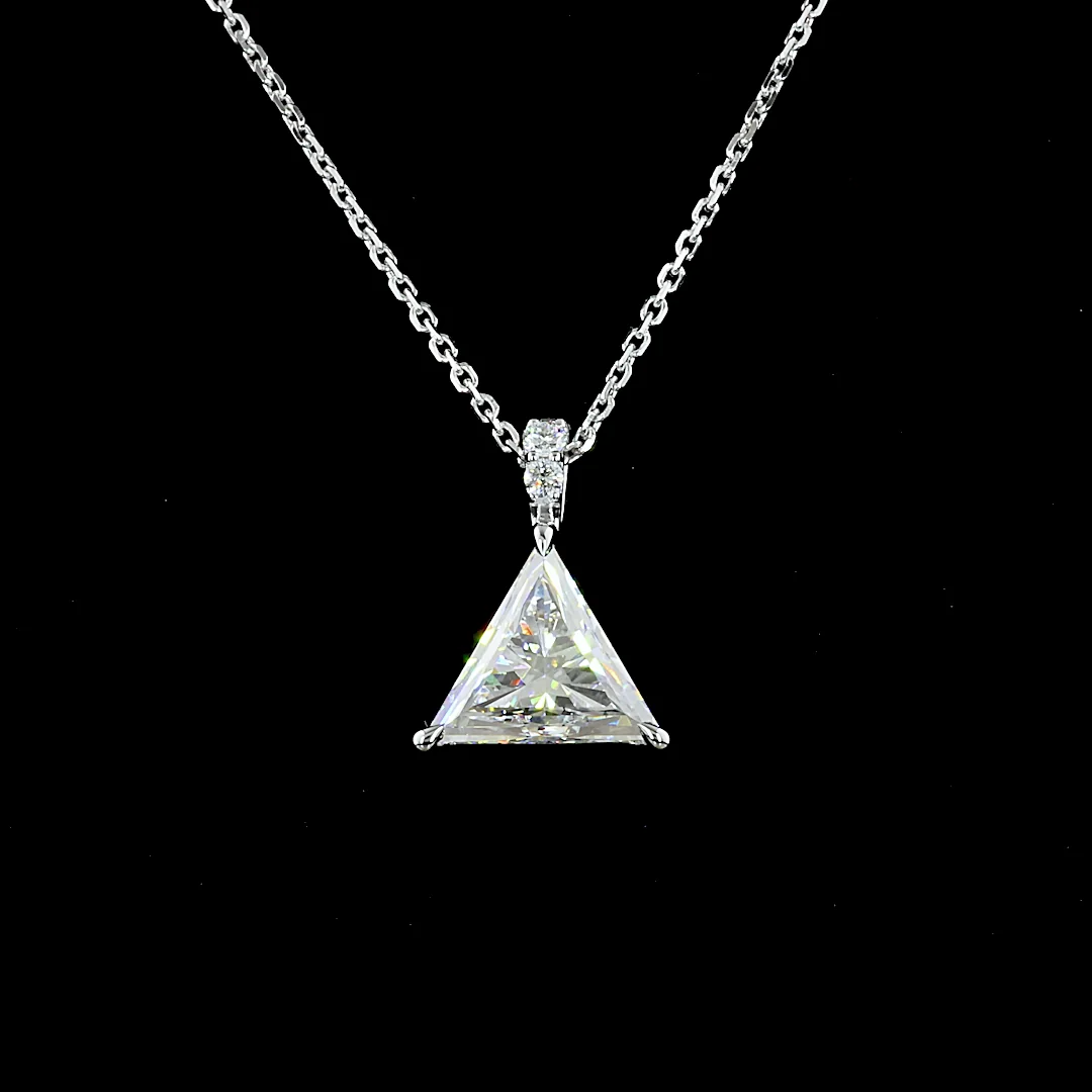 1.98 Cts 14k White Gold Triangle Shape Pendant Pendant - Image 3