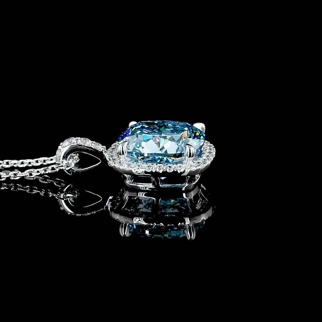 3.46 Cts 14k White Gold Cushion Modified Shape Halo Pendant - Image 2