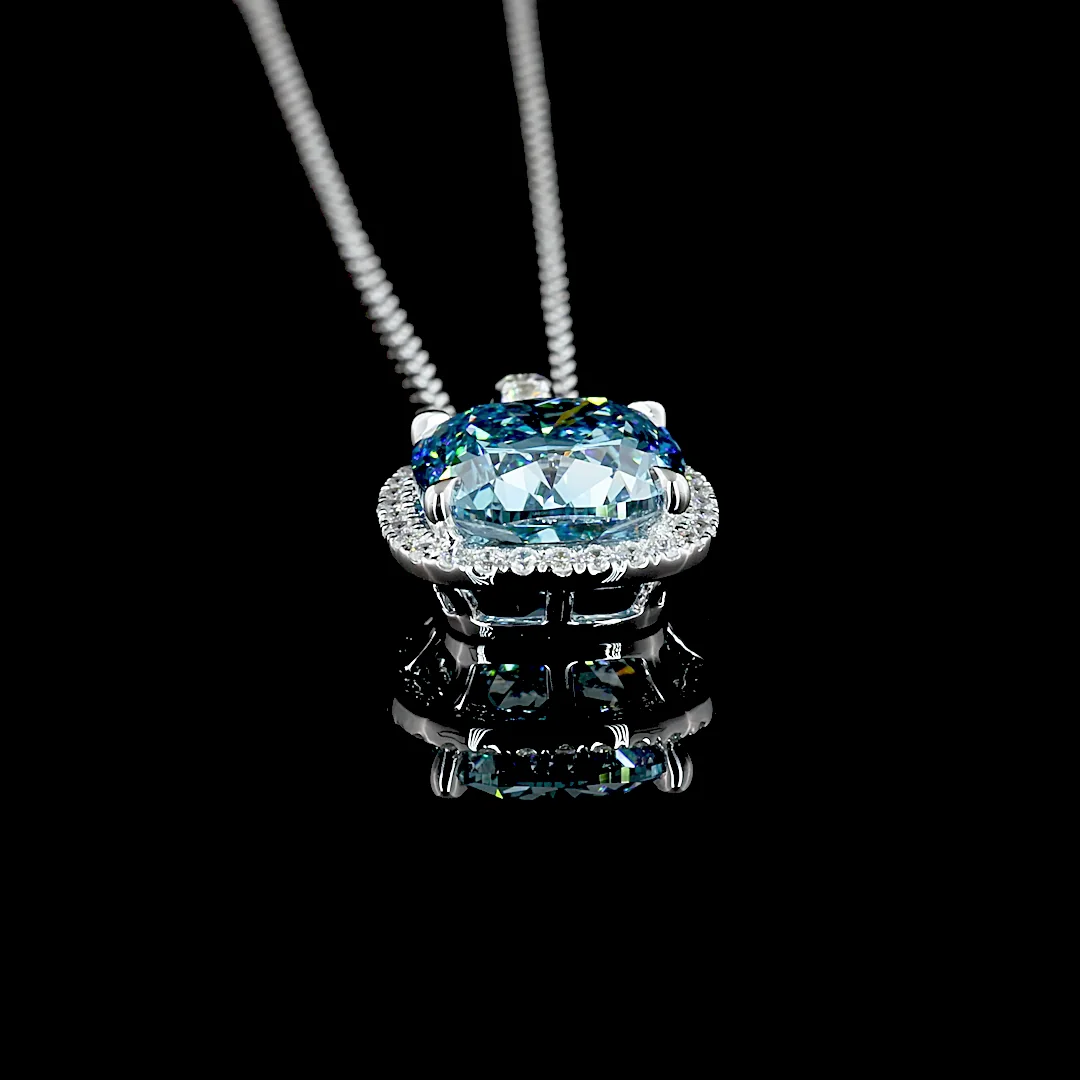 3.46 Cts 14k White Gold Cushion Modified Shape Halo Pendant - Image 4