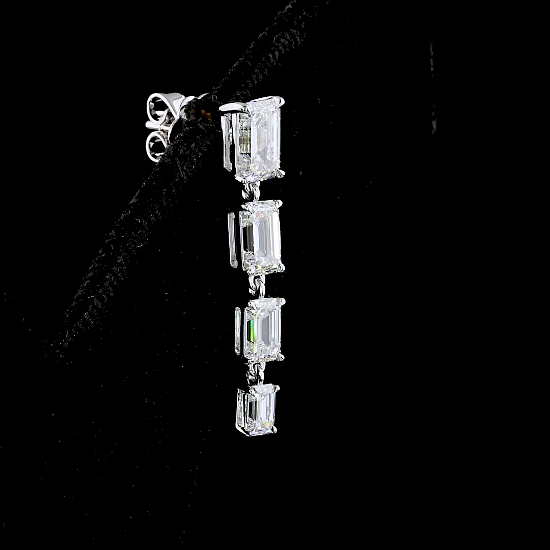 4.58 Cts 14k White Gold Emerald Shape Hanging Earring - Image 2