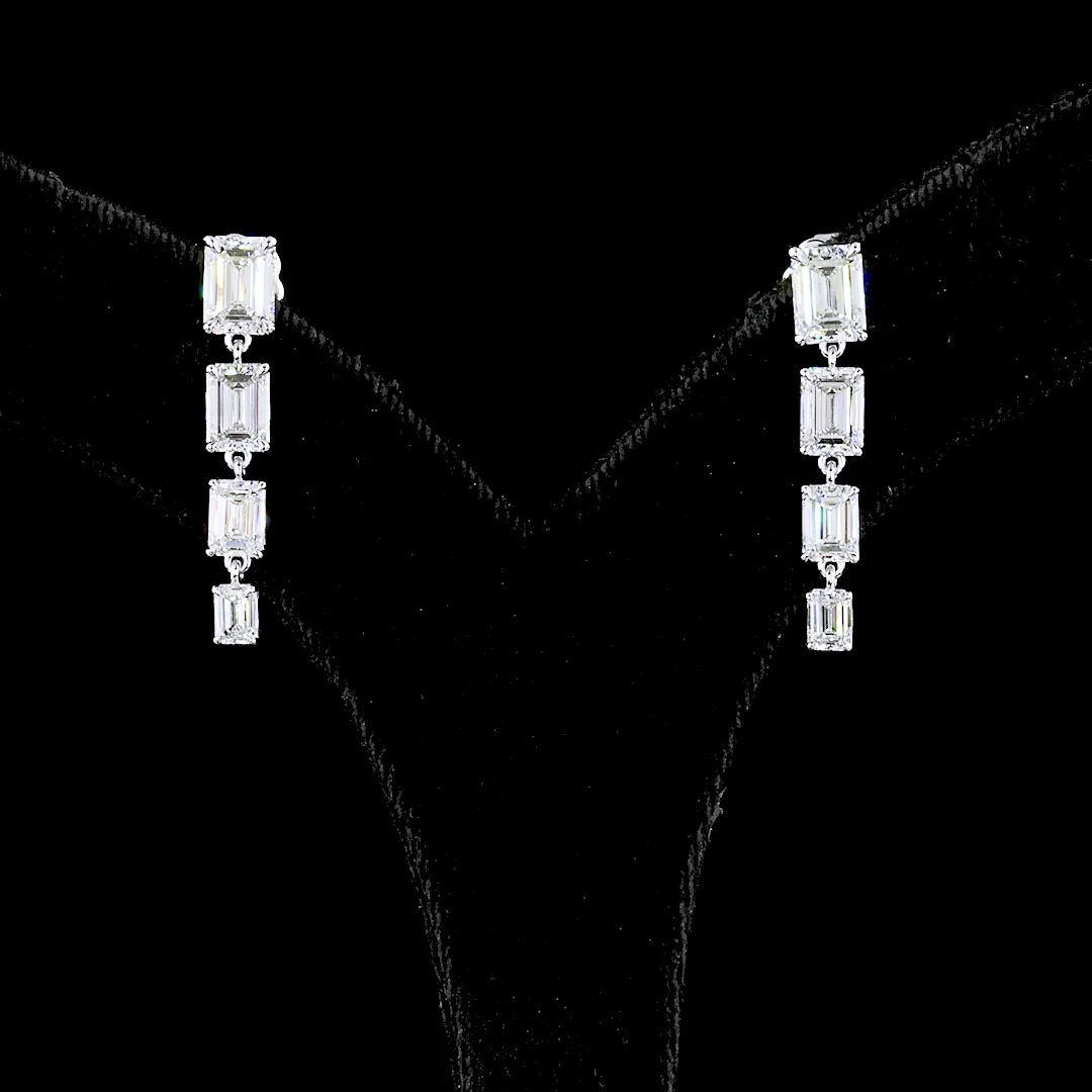 4.58 Cts 14k White Gold Emerald Shape Hanging Earring - Image 3