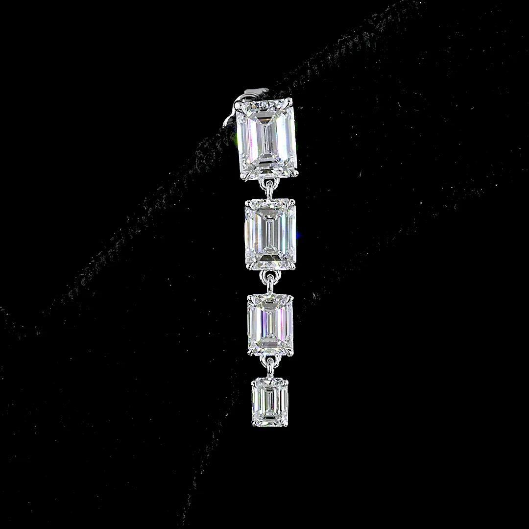4.58 Cts 14k White Gold Emerald Shape Hanging Earring - Image 4
