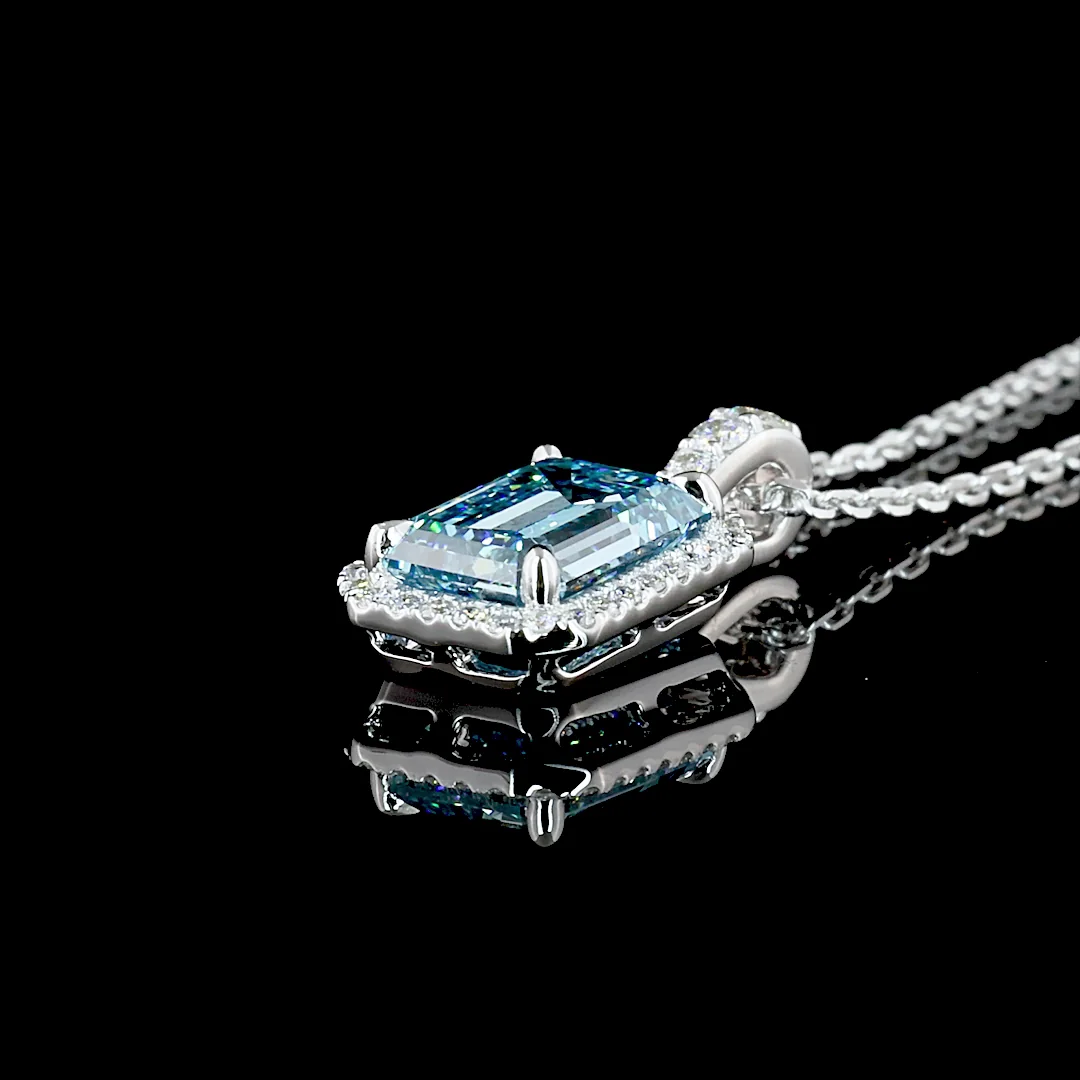 1.73 Cts 14k White Gold Emerald Shape Halo Pendant - Image 4