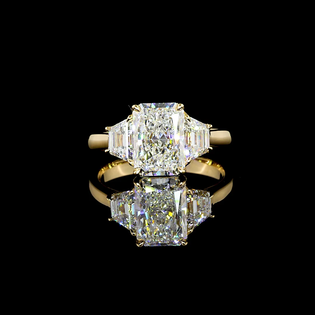 2.23 Cts 14k Yellow Gold Radiant Shape 3 Stones Ring - Video
