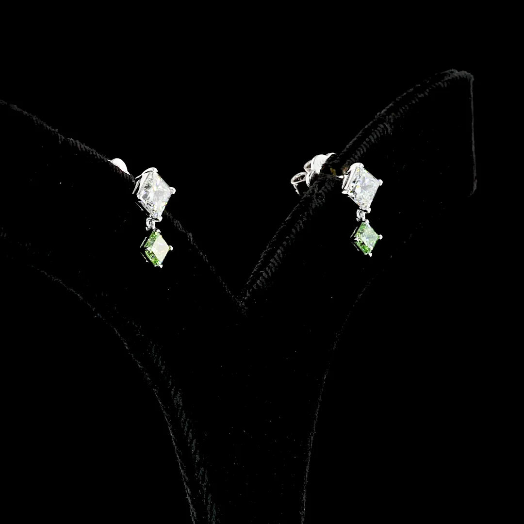 1.77 Cts 14k White Gold Princess Shape Hanging Earring - Image 3