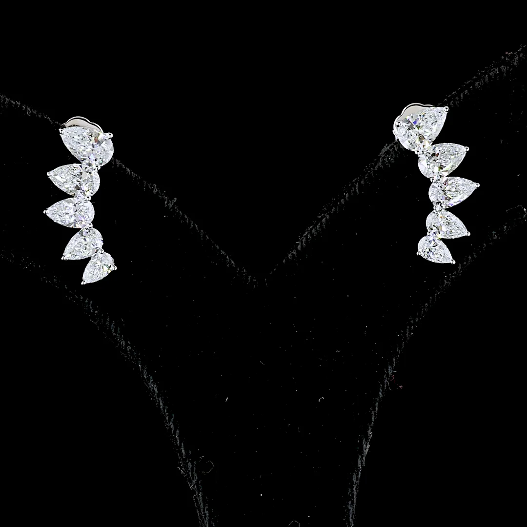 2.61 Cts 14k White Gold Pear Shape Crawler Earring - Image 2