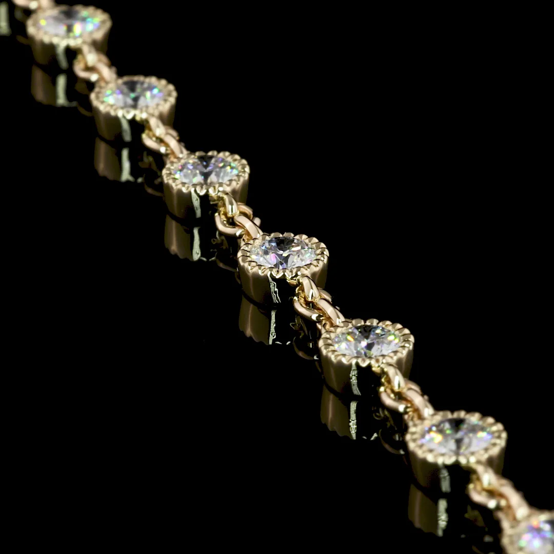 5.88 Cts 14k Yellow Gold Round Shape Station Necklace - Image 4