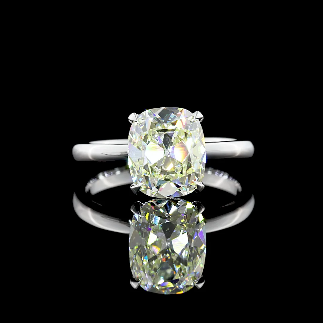 2.53 Cts 14k White Gold Antique Cushion Shape Solitaire Ring - Video