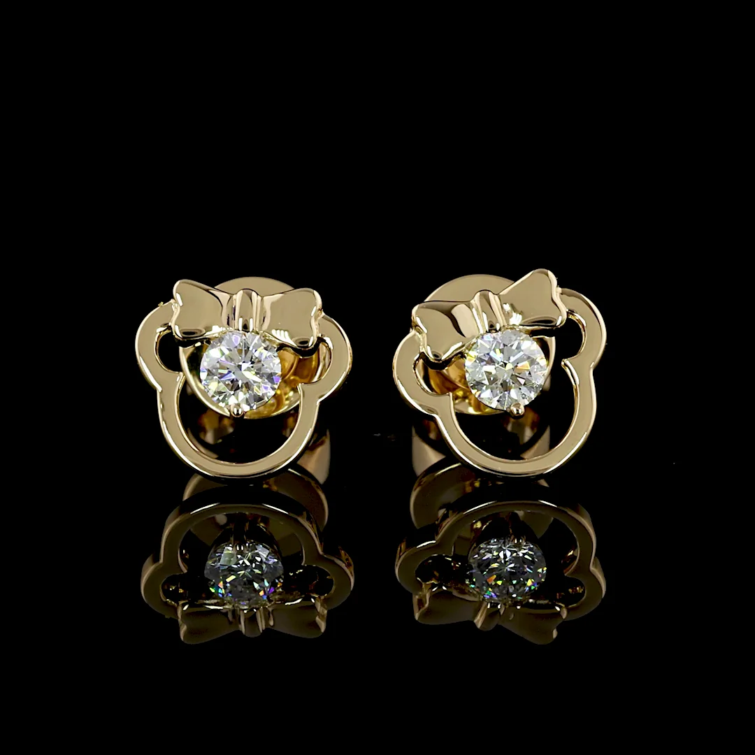 0.11 Cts 18k Yellow Gold Round Shape Studs Earring - Image 2