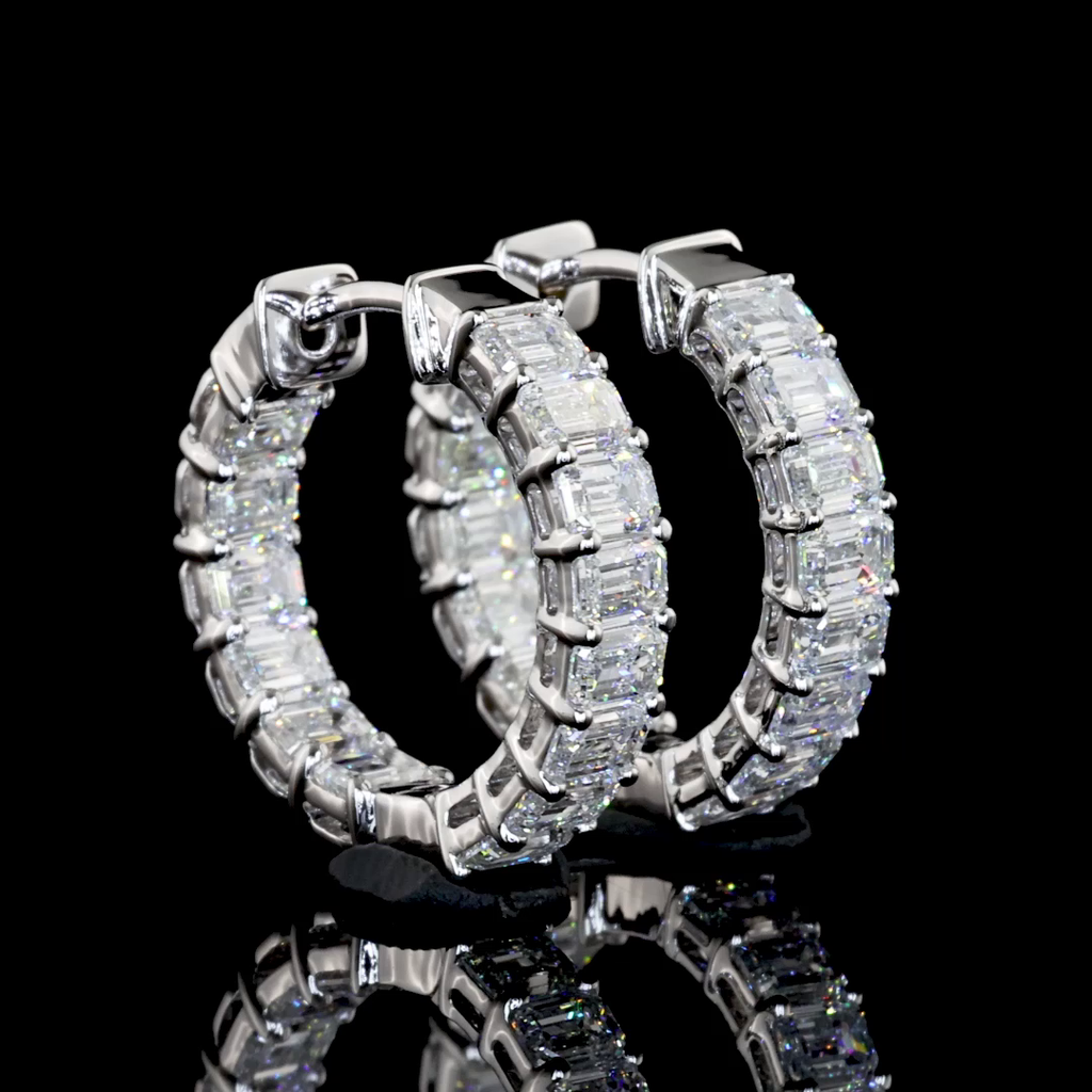 1.88 Cts 14k White Gold Emerald Shape Huggies Earring - Video