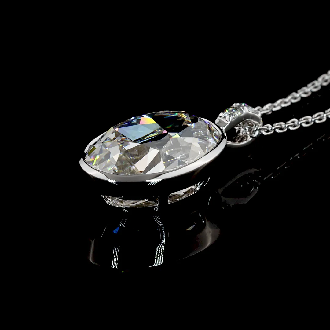 3.48 Cts 14k White Gold Antique Oval Shape Pendant Pendant - Image 4