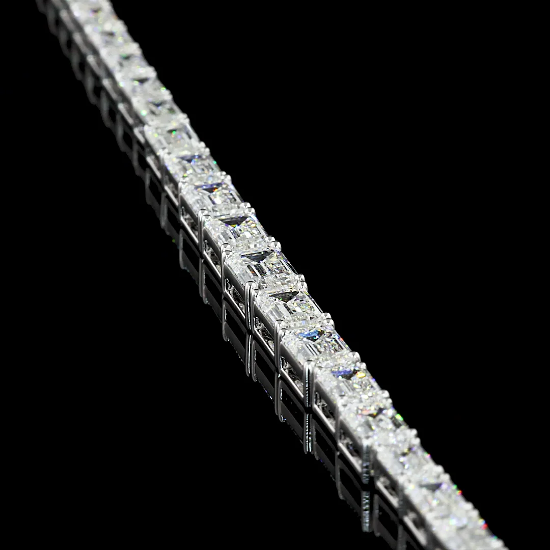 13.41 Cts 14k White Gold Emerald Shape Riviera Necklace - Image 3