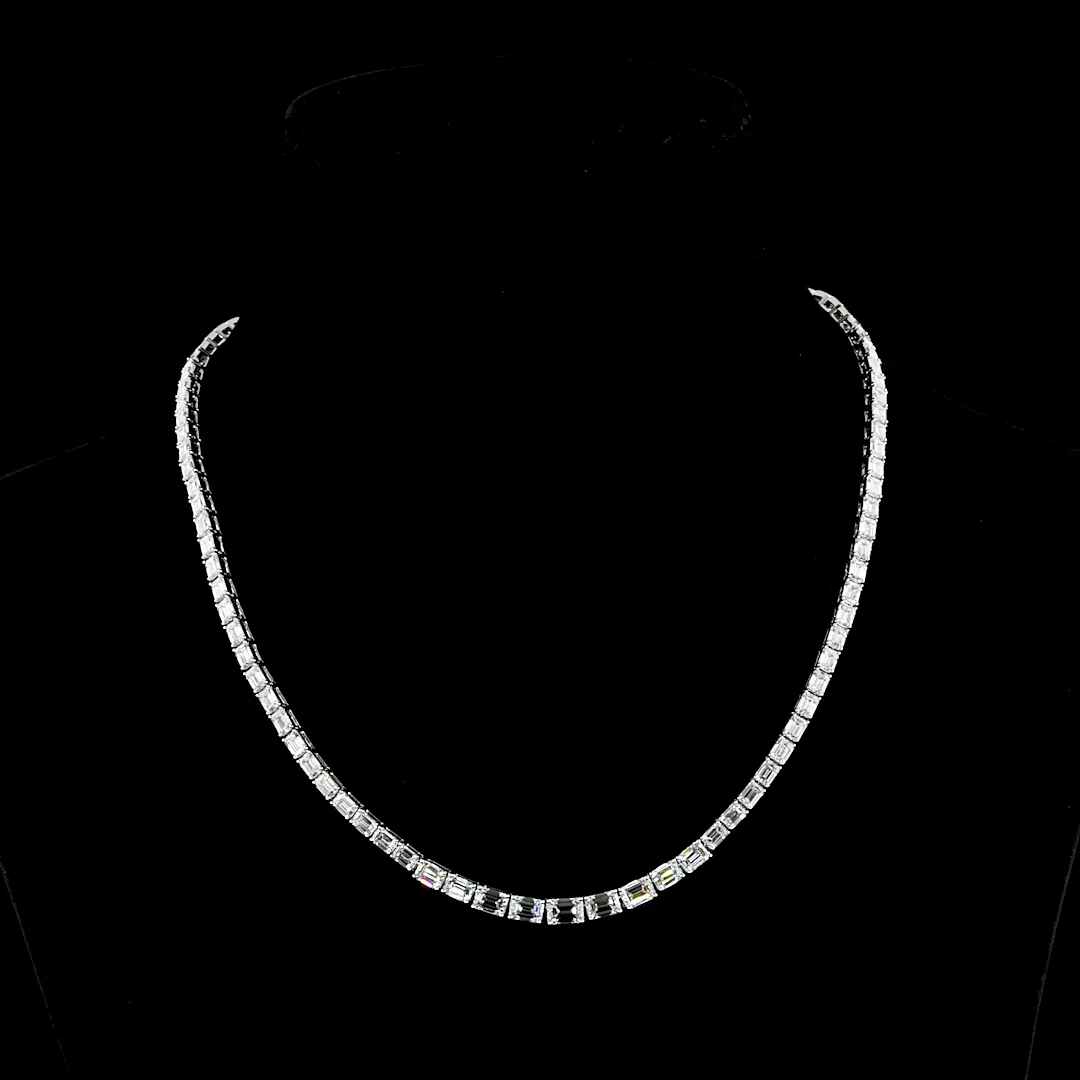 13.41 Cts 14k White Gold Emerald Shape Riviera Necklace - Video