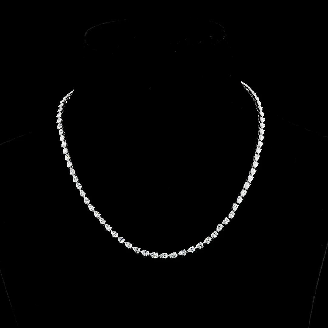 9.95 Cts 14k White Gold Pear Shape Tennis Necklace - Video