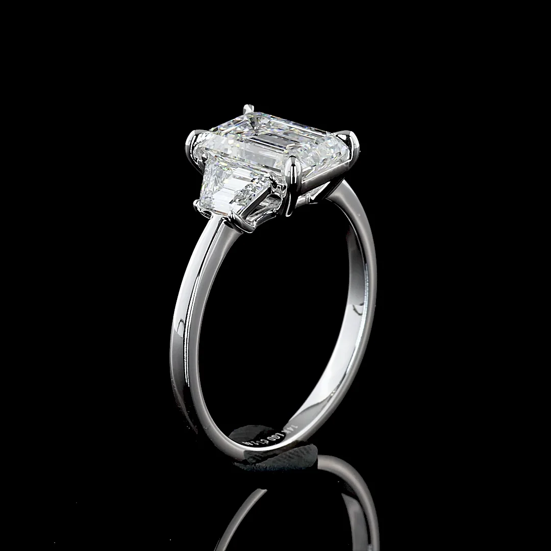 2.79 Cts 14k White Gold Emerald Shape 3 Stones Ring - Image 4